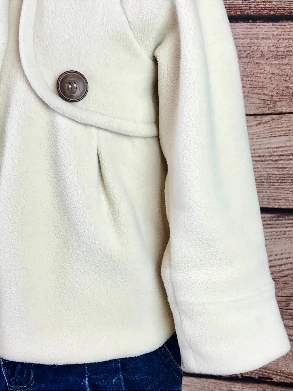 Kids Little Girls Beige Button Up Teddy Bear Plush Coat Outerwear 4-5Y